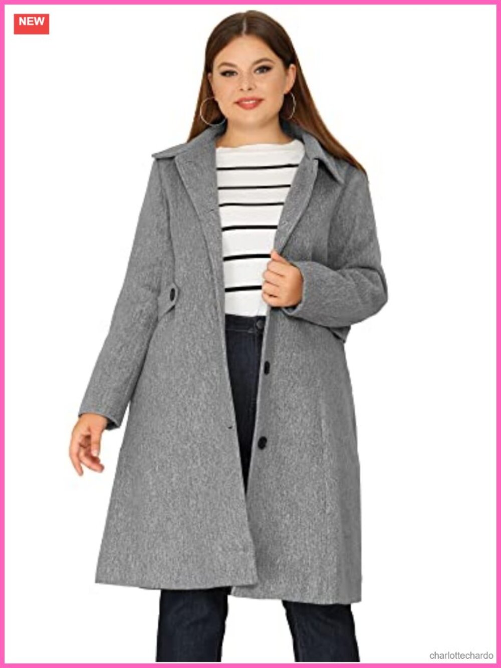 Plus Size Single Breasted Belted Longline Trench Coat Winter